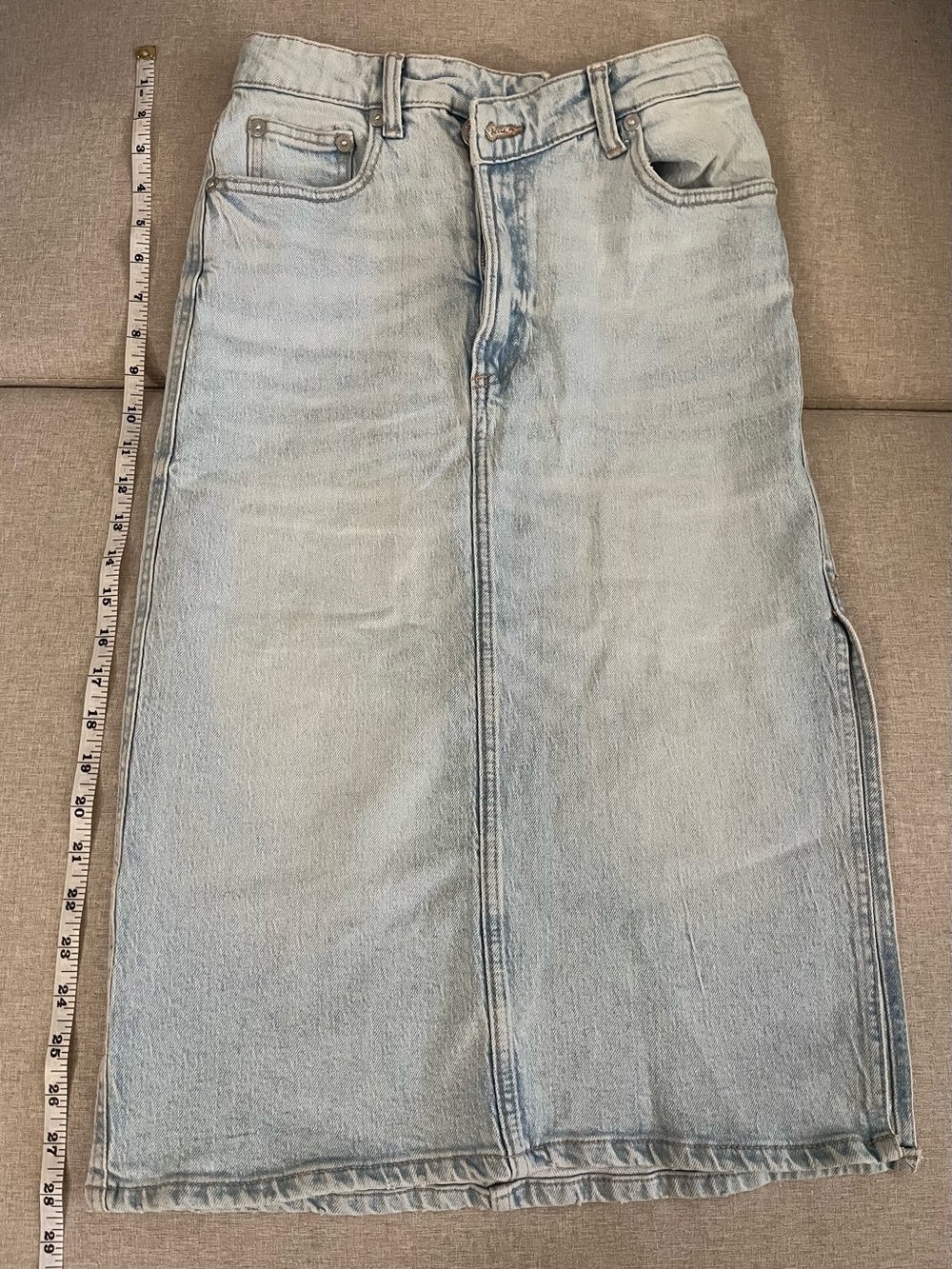Zara light blue denim skirt with side slit